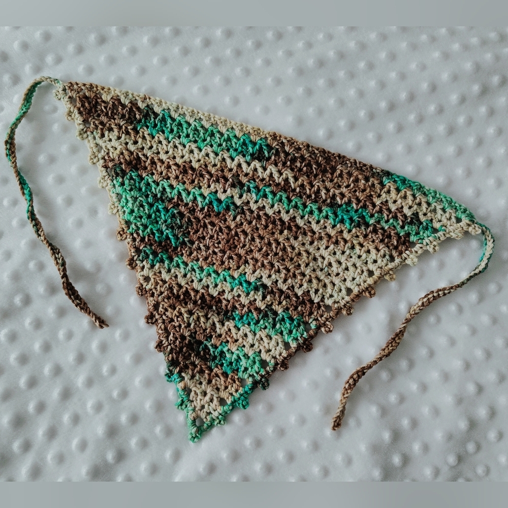 Crochet Hair Bandana in Green and Brown